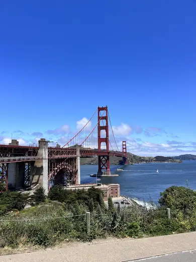 The Golden Gate Bridge under a clear sky